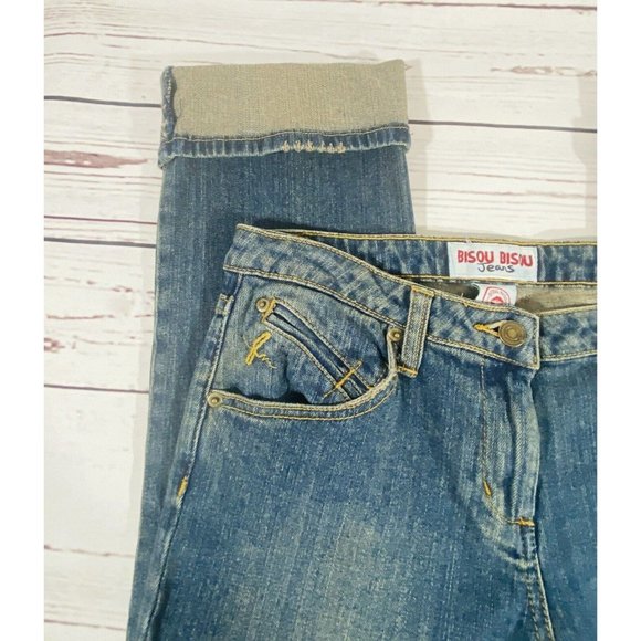 BISOU BISOU Jeans Womens Sz 4 Denim Cuffed Capris Rolled Hem Tinted Wash - Picture 6 of 8
